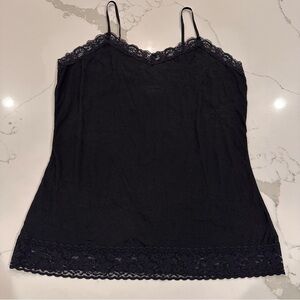 Coldwater Creek Lace Trimmed Cami Tank Top Size M Black Coquette Vintage 90s Y2K